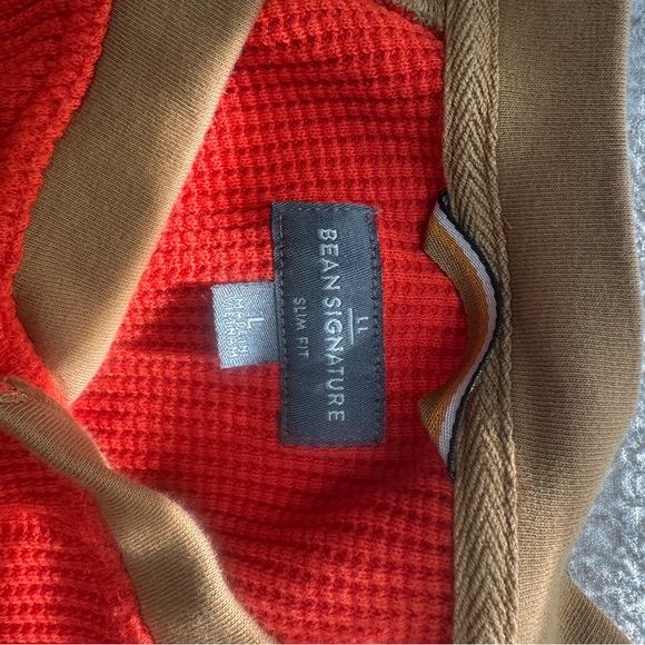 L.L. Bean Orange and Wheat Henley Waffle Button Down Shirt - Picture 3 of 4